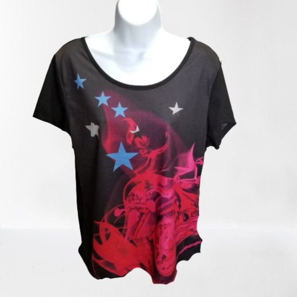 Enyce Graphic Tee Top Black Red Blue Stars Short Sleeve Large NEW - Picture 2 of 8